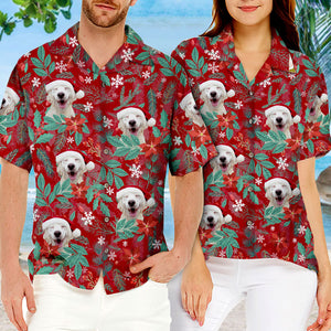 Christmas Floral Pattern - Dog & Cat Personalized Custom Unisex Hawaiian Shirt - Upload Image, Dog Face, Cat Face - Summer Vacation Gift, Gift For Pet Owners, Pet Lovers