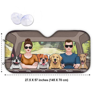 Couple Driving With Dogs - Personalized Auto Sunshade - Gift For Couples, Husband Wife
