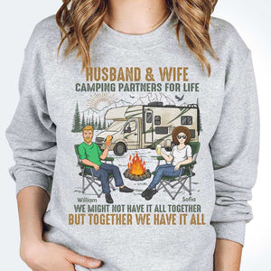 Husband Wife Camping Partners For Life - Personalized Unisex T-shirt, Hoodie, Sweatshirt - Gift For Couple, Husband Wife, Anniversary, Engagement, Wedding, Marriage, Camping Gift
