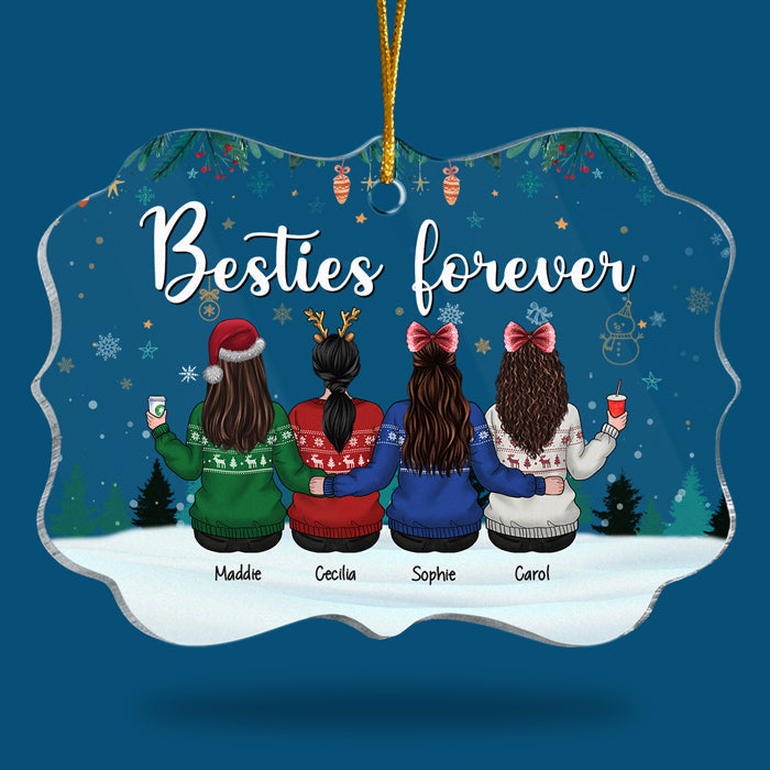 Christmas Bestie Forever - Personalized Custom Benelux Shaped Acrylic Christmas Ornament - Gift For Bestie, Best Friend, Sister, Birthday Gift For Bestie And Friend, Christmas Gift