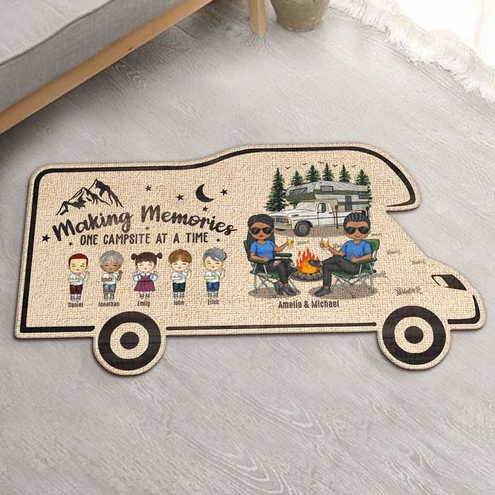 Making Memories One Campsite - Personalized Shaped Decorative Mat - Gift For Couples, Gift For Camping Lovers