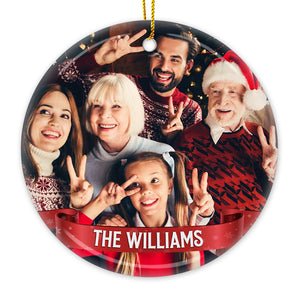 The Love Of Our Family - Personalized Custom Round Shaped Ceramic Photo Christmas Ornament - Upload Image, Gift For Family, Christmas Gift