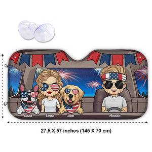 Couple & Dogs 4th July - Personalized Auto Sunshade - Gift For Couples, Husband Wife