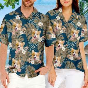 Tropical Leaves And Pet - Dog & Cat Personalized Custom Unisex Hawaiian Shirt - Upload Image, Dog Face, Cat Face - Summer Vacation Gift, Gift For Pet Owners, Pet Lovers