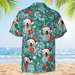Christmas Floral Pattern - Dog & Cat Personalized Custom Unisex Hawaiian Shirt - Upload Image, Dog Face, Cat Face - Summer Vacation Gift, Gift For Pet Owners, Pet Lovers
