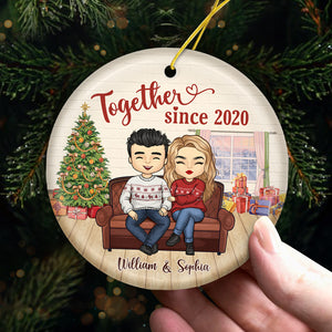 Christmas Together Since - Personalized Custom Round Shaped Ceramic Christmas Ornament - Gift For Couple, Husband Wife, Anniversary, Engagement, Wedding, Marriage Gift, Christmas Gift