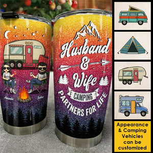 Husband & Wife Camping Partners For Life - Gift For Camping Couples, Personalized Tumbler.