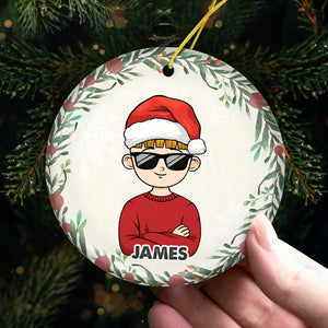 Happy Christmas With Family - Family Personalized Custom Ornament - Ceramic Round Shaped - Christmas Gift For Family Members