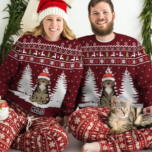 Meow You A Merry Christmas, Human - Personalized Custom Unisex Ugly Christmas Sweatshirt, Wool Sweatshirt, All-Over-Print Sweatshirt - Gift For Cat Lovers, Pet Lovers, Christmas Gift