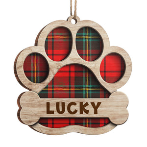 Red Blue Yellow Green Buffalo Plaid Patterns - Personalized Custom Paw Shaped Wood Christmas Ornament - Gift For Dog Lovers, Pet Lovers, Christmas Gift
