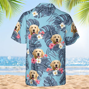 Tropical Leaves And Pet - Dog & Cat Personalized Custom Unisex Hawaiian Shirt - Upload Image, Dog Face, Cat Face - Summer Vacation Gift, Gift For Pet Owners, Pet Lovers