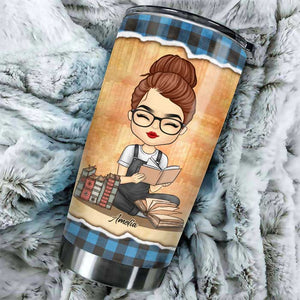 Just A Girl In Love With Her Books - Personalized Tumbler - Gift For Book Lovers