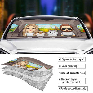 Family Road Trip With Rabbit - Personalized Auto Sunshade - Gift For Couples, Husband Wife