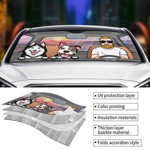 Road Trip With Dogs - Personalized Auto Sunshade - Gift For Pet Lovers