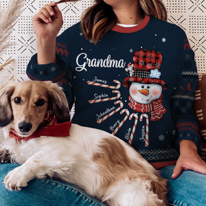 Nana Snowman Candy Cane - Personalized Custom Unisex Ugly Christmas Sweatshirt, Wool Sweatshirt, All-Over-Print Sweatshirt -  Gift For Grandma, Grandparents, Christmas Gift