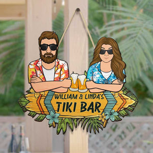 Our Tiki Bar - Personalized Shaped Wood Sign - Gift For Couples, Husband Wife