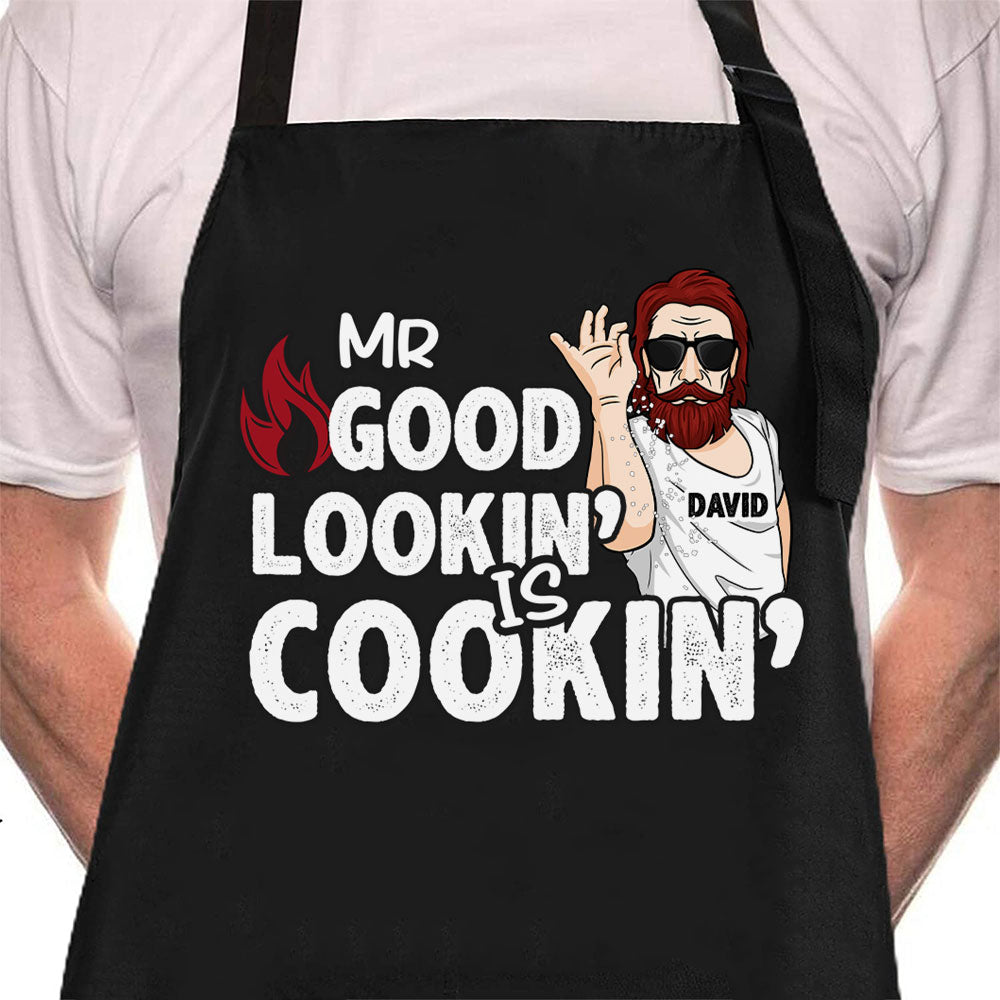 Dad Apron Mr Good Lookin Is Cookin BBQ Grilling Apron For Men