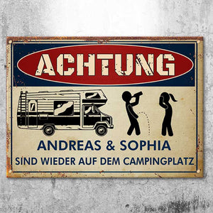Betrunkene Camper Campen Wieder - Personalized Camping Metal Sign German