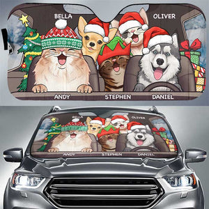Santa Paws Is Coming To Town - Personalized Dog Auto Sun Shade.