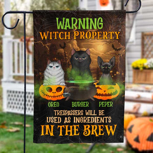 Warning Witch Property - Personalized Funny Cat Flag.