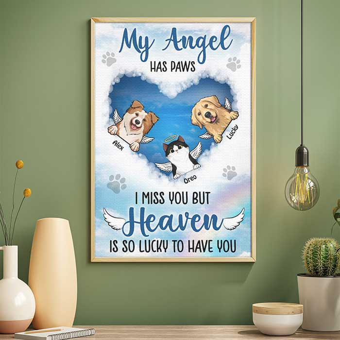 My Angel Has Paws - Heaven Is So Lucky To Have You - Personalized Vertical Poster.