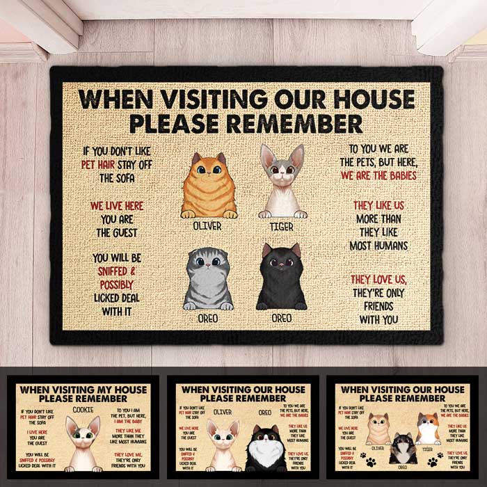 Keep In Mind When Visiting The House Cartoon Cat Welcome Doormats