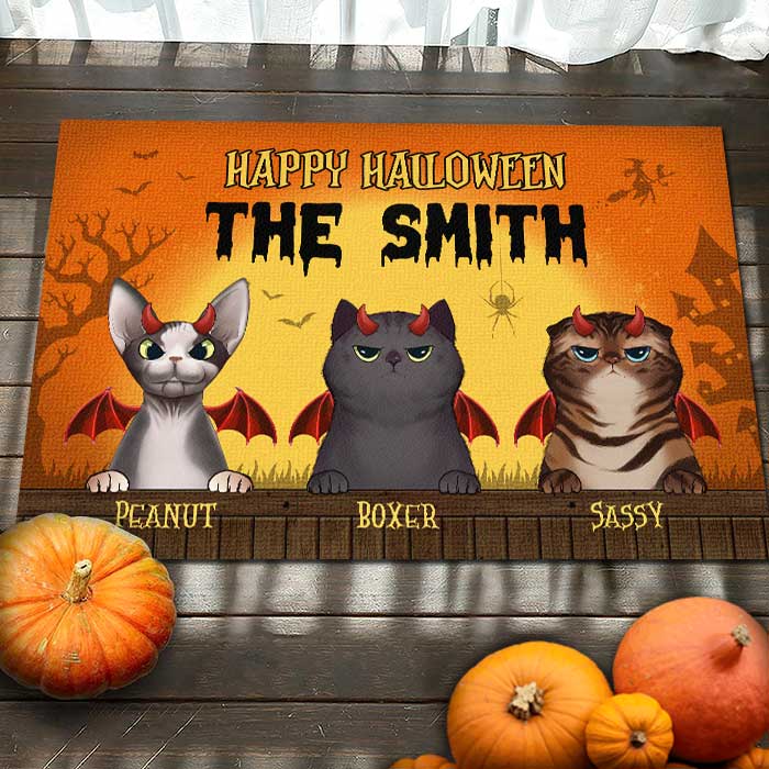 Happy Halloween - Gift For Cat Lovers - Personalized Decorative Mat.
