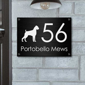 White Dog Silhouette Modern House Number - Personalized Metal Sign.