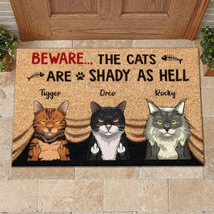 The Cats Are Shady As Hell Funny - Personalized Decorative Mat.