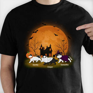 Enjoy The Halloween Night With Your Cats - Personalized Unisex T-Shirt.