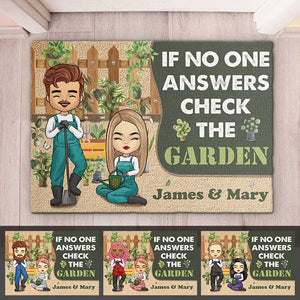 If No One Answers Check The Garden - Personalized Decorative Mat - Gift For Couples, Gardening Lovers