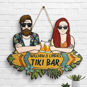 Our Tiki Bar - Personalized Shaped Wood Sign - Gift For Couples, Husband Wife