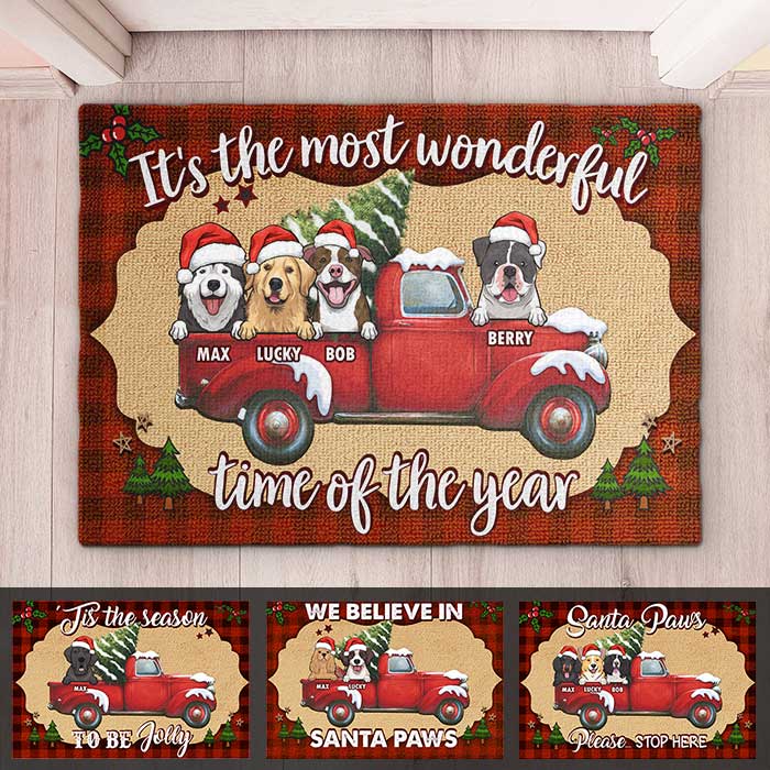 It's The Most Wonderful Time Of The Year - Dogs Christmas - Personalized Decorative Mat.