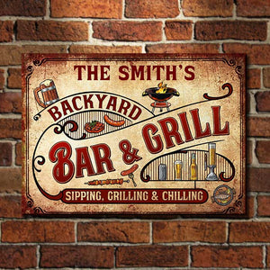 Sipping, Grilling And Chilling - Personalized Metal Sign.