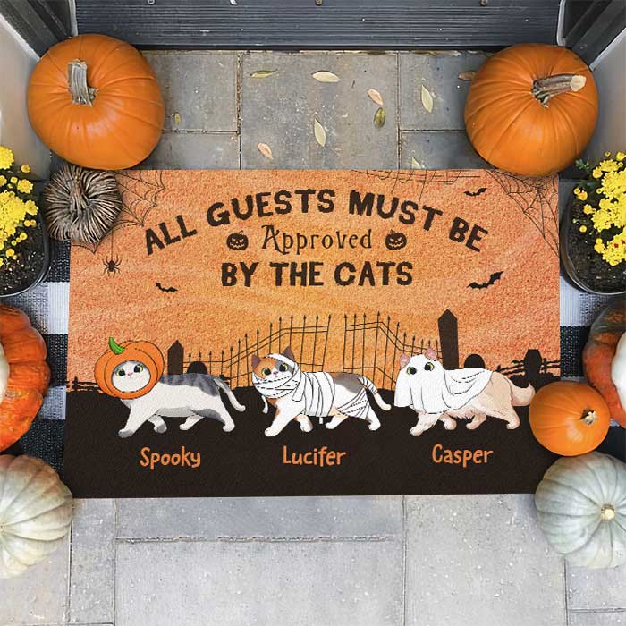 Halloween For Cats - All Guests Must Be Approved By The Cats - Personalized Decorative Mat.