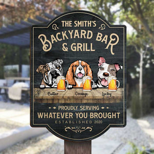 Family Backyard Bar & Grill - Gift For Dog Lovers, Personalized Shaped Door Sign.