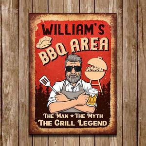 BBQ Area - The Grill Legend - Personalized Metal Sign.