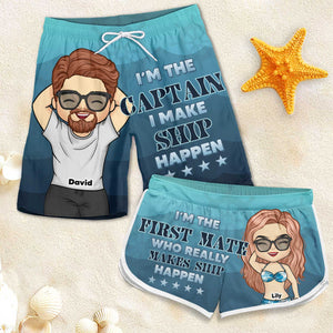 I'm The Captain & I'm The First Mate - Personalized Couple Beach Shorts - Gift For Couples, Husband Wife
