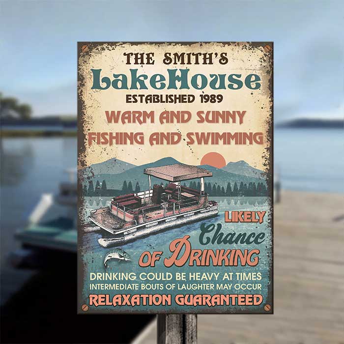 Fishing And Swimming - Relaxation Guaranteed - Personalized Metal Sign.