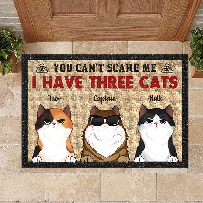 You Can't Scare Me I Have Three Cats - Funny Personalized Decorative Mat.