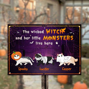 Halloween For Cats - The Wicked Witch And Her Little Monsters Live Here - Personalized Metal Sign, Halloween Ideas.