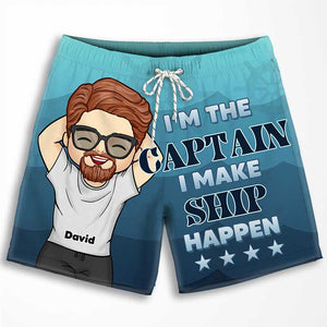 I'm The Captain & I'm The First Mate - Personalized Couple Beach Shorts - Gift For Couples, Husband Wife