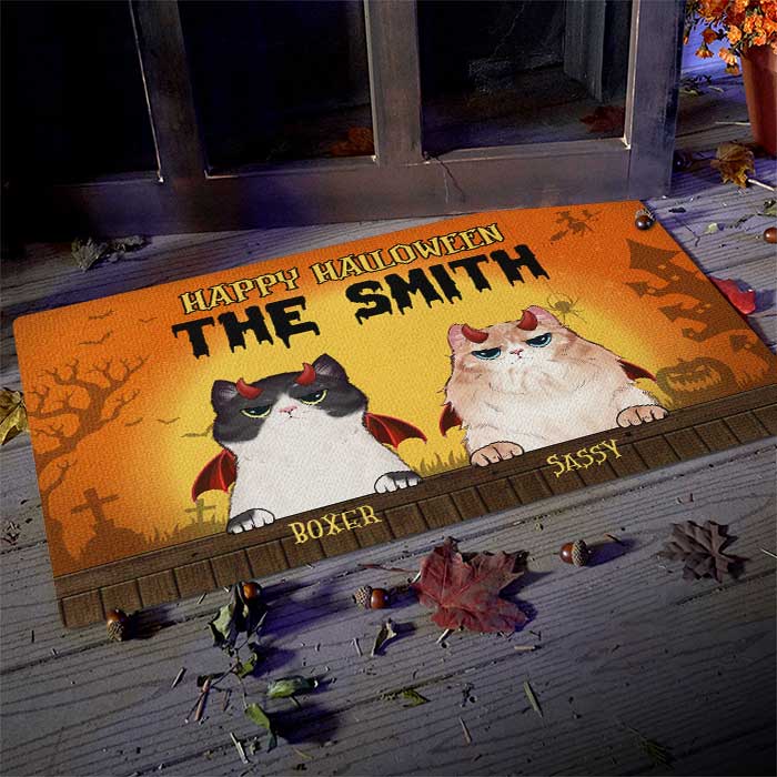 Happy Halloween - Gift For Cat Lovers - Personalized Decorative Mat.