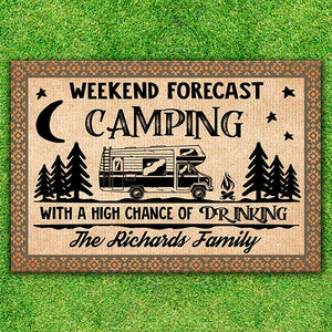 Camping With A High Chance Of Drinking - Personalized Decorative Mat.