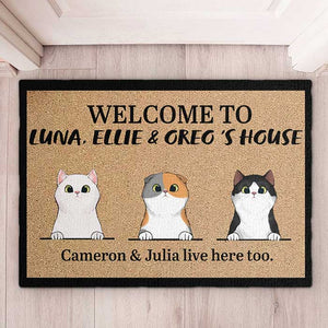 Welcome To Cats' House - Funny Personalized Cat Decorative Mat.