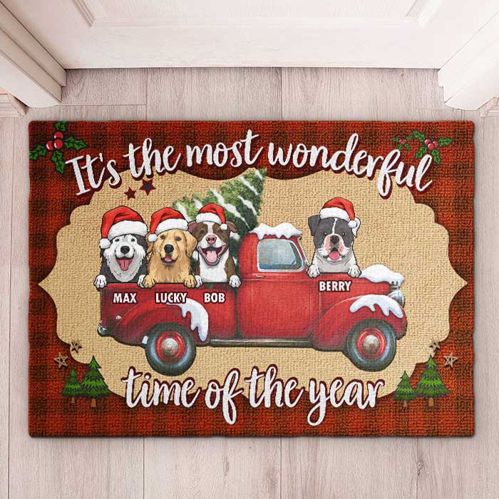 It's The Most Wonderful Time Of The Year - Dogs Christmas - Personalized Decorative Mat.