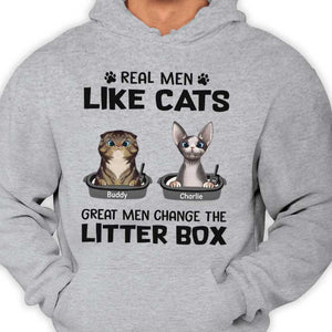 Real Men Like Cats Great Men Change The Litter Box - Personalized Unisex T-Shirt.