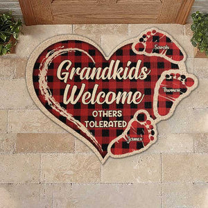 Grandkids Welcome Others Tolerated - Personalized Shaped Decorative Mat - Gift For Grandma