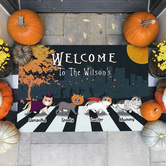 Halloween Doormat  Personalized Halloween Family Welcome Doormat