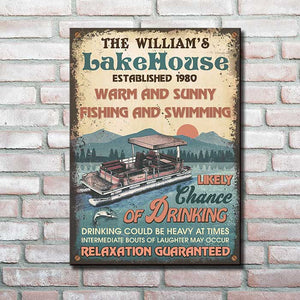 Fishing And Swimming - Relaxation Guaranteed - Personalized Metal Sign.